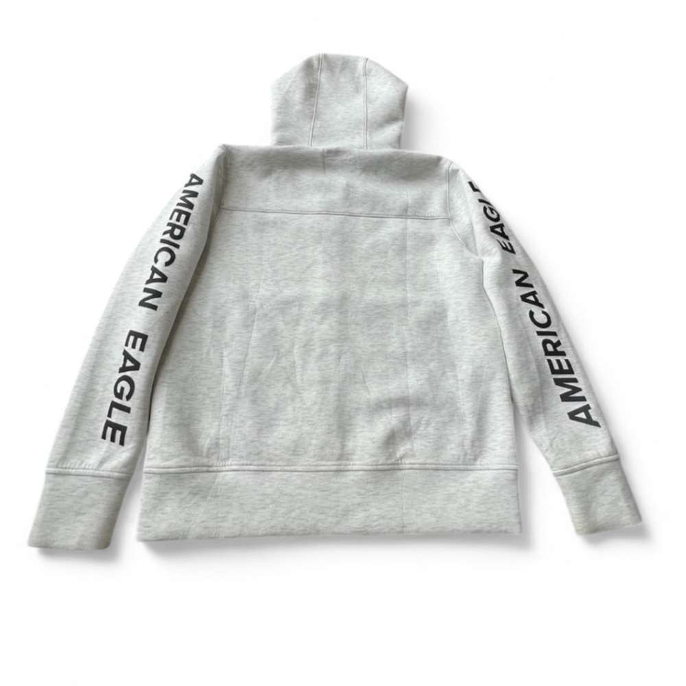 American Eagle Outfitters Heather Gray Full Zip Hoodie Jacket Black Logo Men’s M - Picture 2 of 4